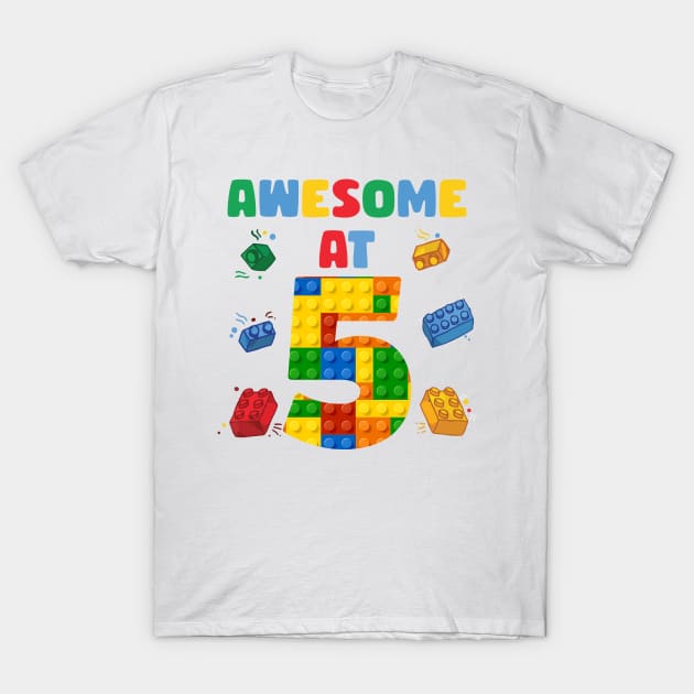 5 Year Old Building Blocks B-day Gift For Boys Kids T-Shirt by Patch Things All